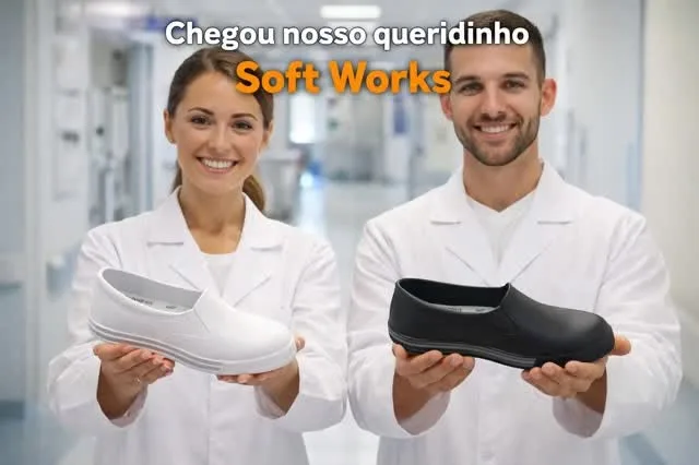 Calçados profissionais preto e branco divulgados pela Preto Branco